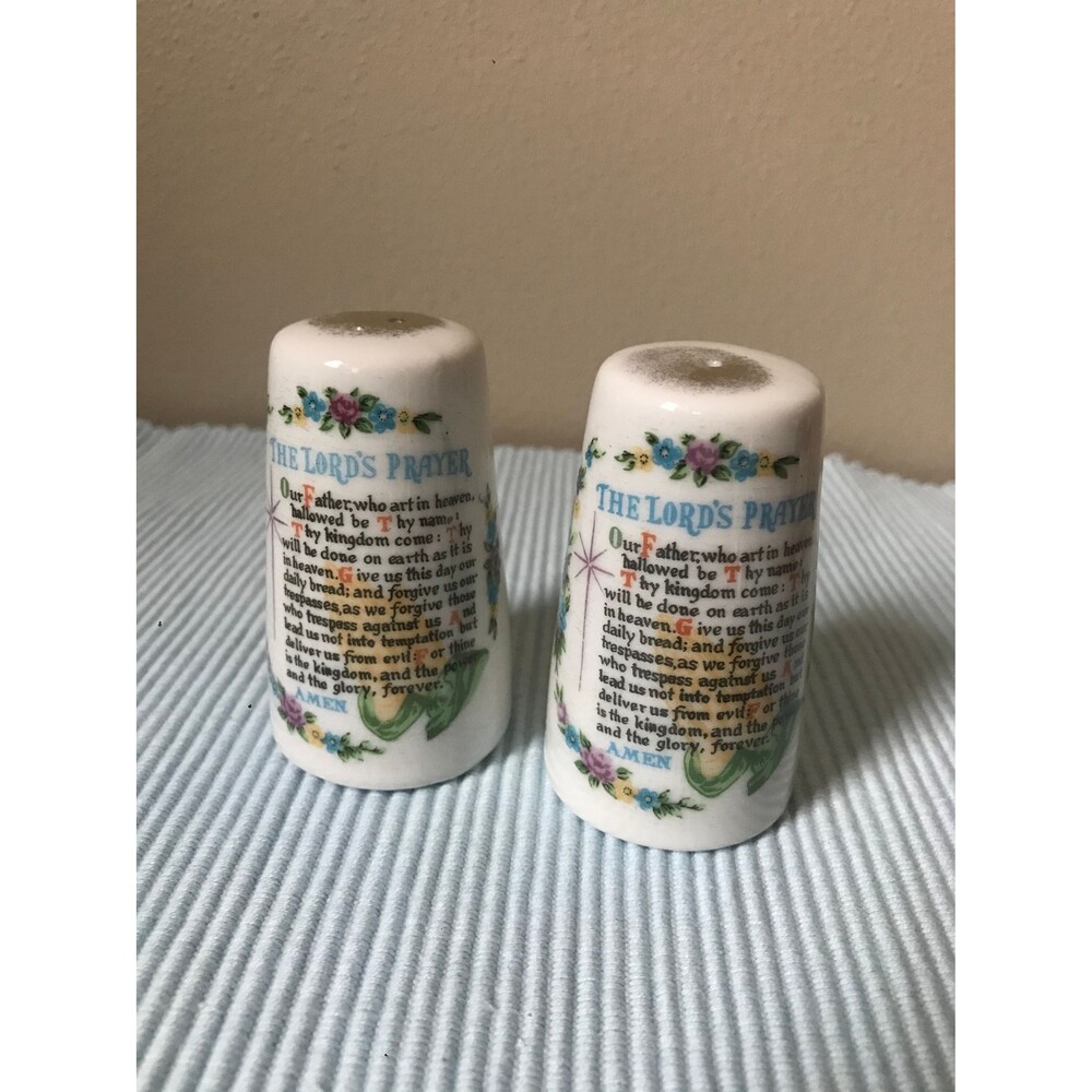 Vintage Salt And Pepper Shaker Set Japan ‘The Lord’s Prayer’